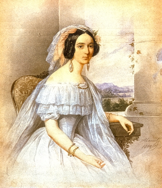 Александра Осиповна Смирнова, урождённая Россет (1809-1882), фрейлина царского двора, была дружна с Пушкиным, Жуковским, Гоголем. Лермонтов принадлежал к числу её хороших знакомых.