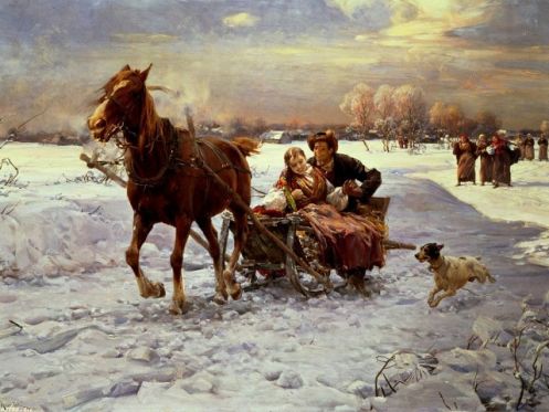 Сани, лошадь, снег, зима