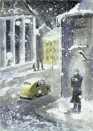 Художник: Юлия Чече - рисунок - снег, прохожие
