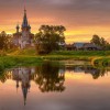 Россия Русь природа лето церковь река деревня