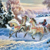 тройка лошадей, зима, картина