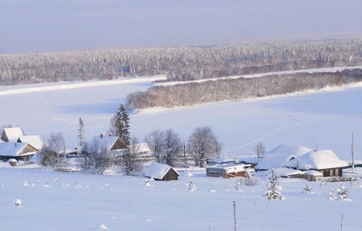 Зима, деревня, снег, домики