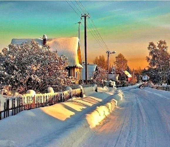 Зима в деревне, снег, красивая зима в деревне