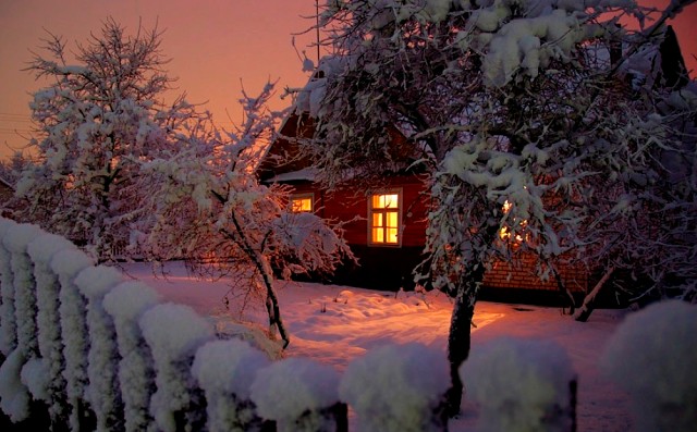 Зимний вечер, Вечер зимний в деревне