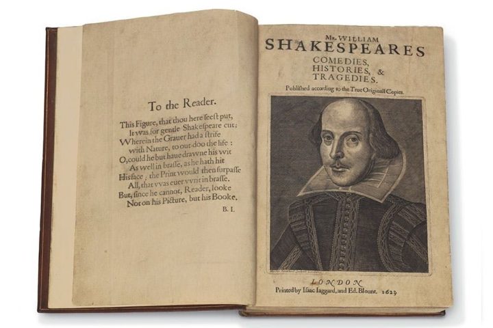 Единственное известное достоверное изображение Шекспира —
гравюра из посмертного «Первого фолио» (1623) работы Мартина Друшаута