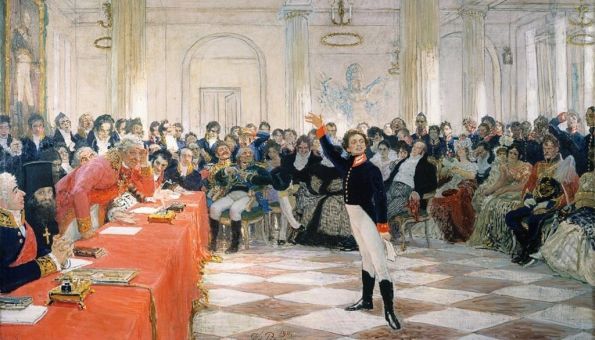 Александр Пушкин на лицейском экзамене в Царском Селе 8 января 1815 года
