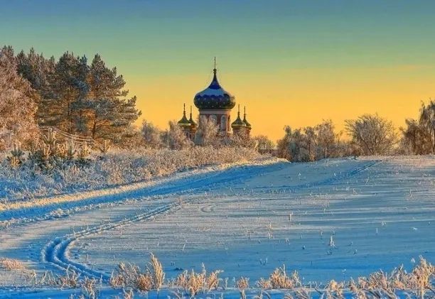 Зима, Храм зимой, утро зимой, зимний красивый пейзаж