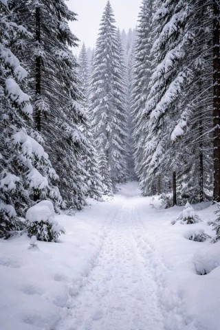 зима снег лес сосны елки