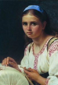 Русская Девушка вышивает