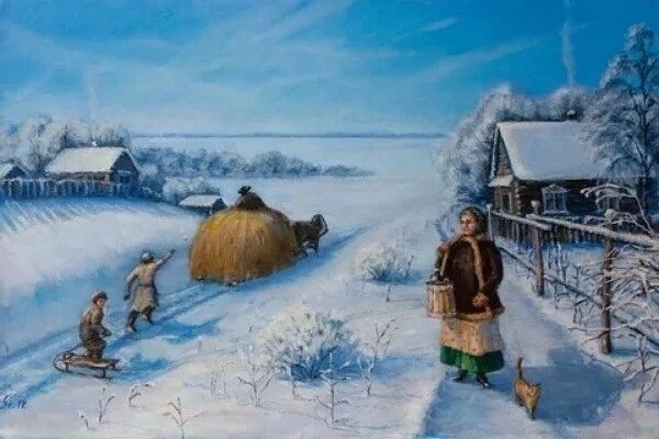 Зима в ретро деревне