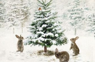Зима, снег, Новый год - зайки вокруг елки, зайцы, зайчики