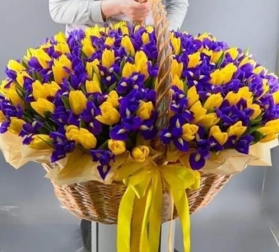 Тюльпаны, цветы в корзине