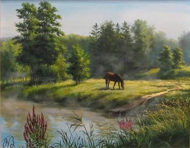 лето, лошадь, картина