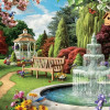 парк, сад, цветы, фонтан, птички, райские