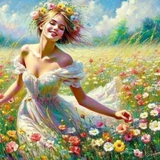 девушка рисунок лето природа цветы