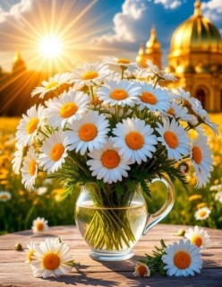 ромашки лето природа храм церковь