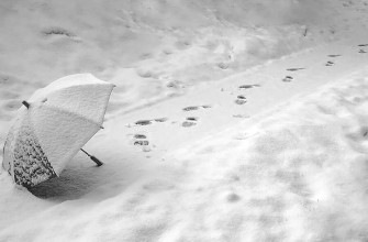 следы снег зима зонт