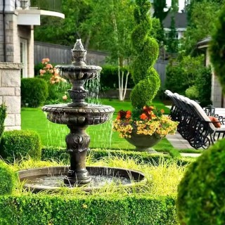 фонтан сад цветы